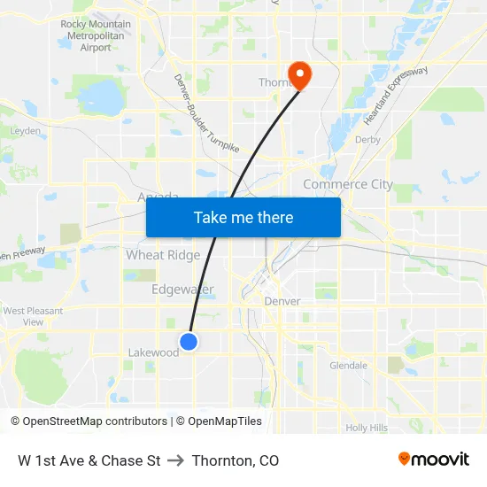 W 1st Ave & Chase St to Thornton, CO map