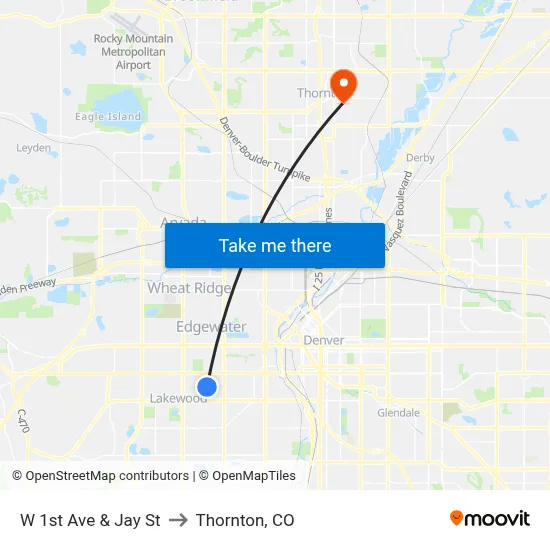W 1st Ave & Jay St to Thornton, CO map