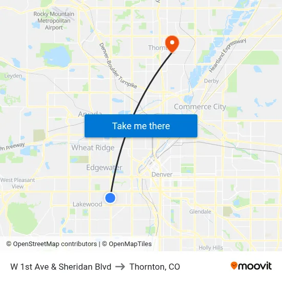 W 1st Ave & Sheridan Blvd to Thornton, CO map