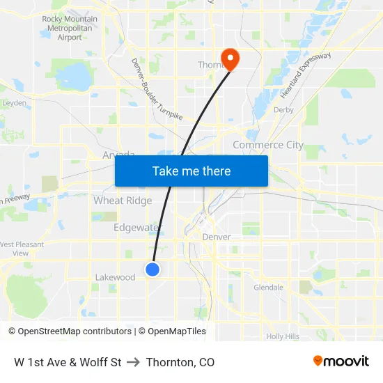 W 1st Ave & Wolff St to Thornton, CO map
