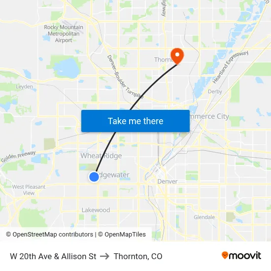 W 20th Ave & Allison St to Thornton, CO map