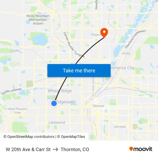 W 20th Ave & Carr St to Thornton, CO map
