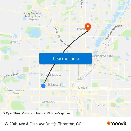W 20th Ave & Glen Ayr Dr to Thornton, CO map