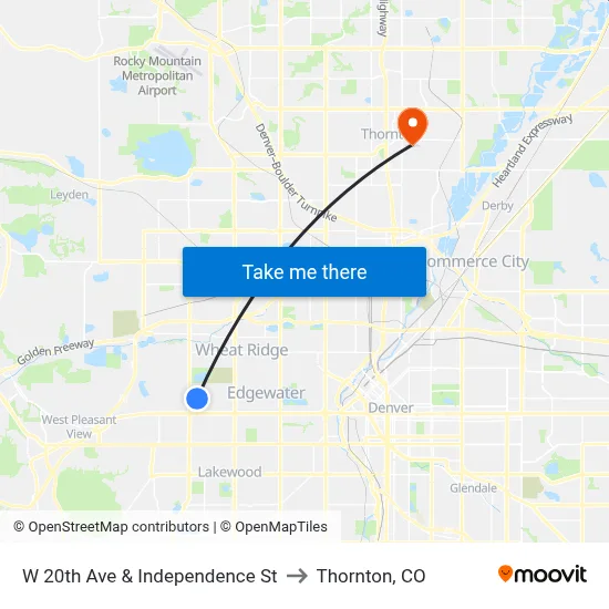 W 20th Ave & Independence St to Thornton, CO map