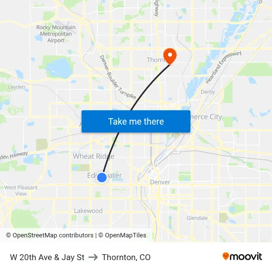 W 20th Ave & Jay St to Thornton, CO map