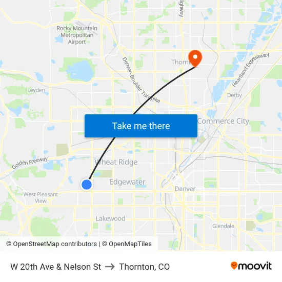 W 20th Ave & Nelson St to Thornton, CO map
