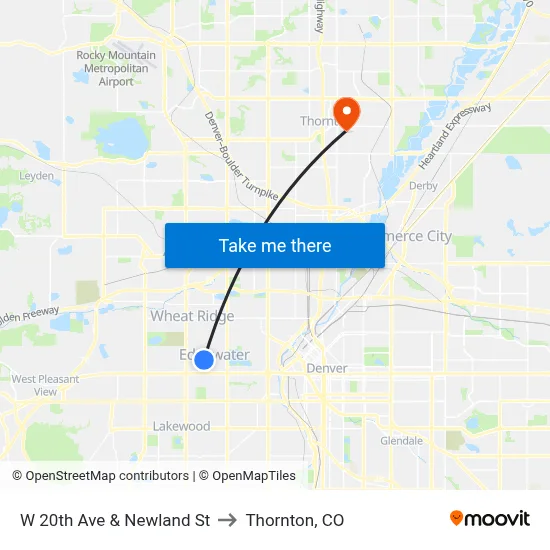 W 20th Ave & Newland St to Thornton, CO map