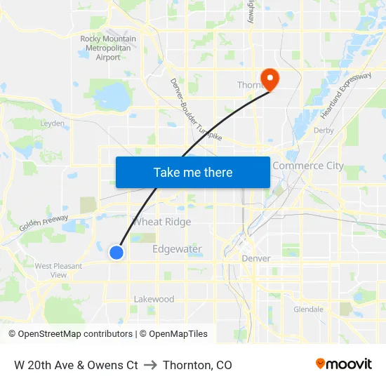 W 20th Ave & Owens Ct to Thornton, CO map