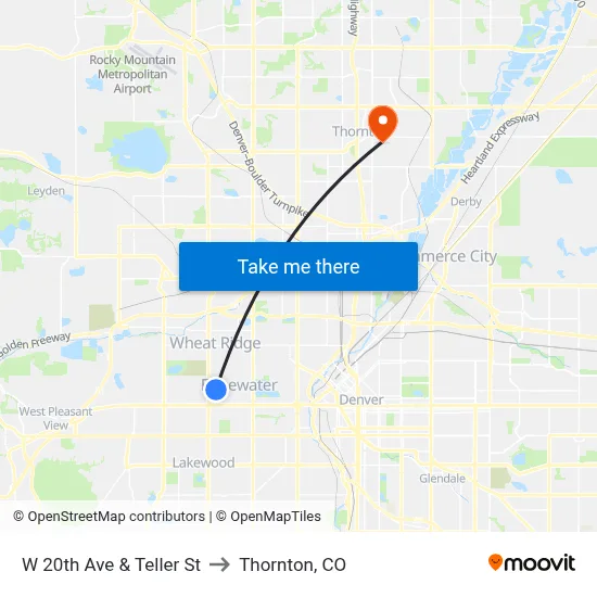 W 20th Ave & Teller St to Thornton, CO map