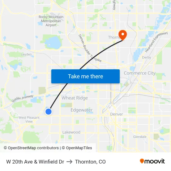 W 20th Ave & Winfield Dr to Thornton, CO map