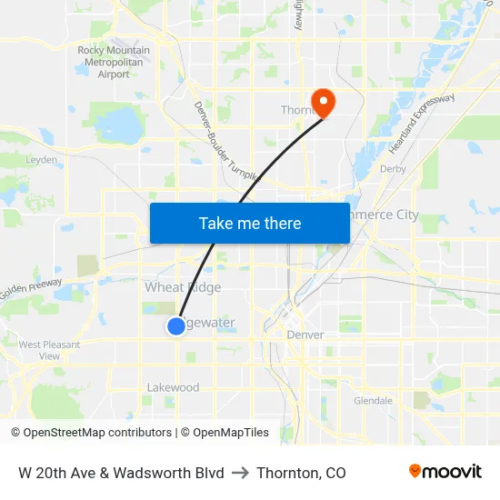W 20th Ave & Wadsworth Blvd to Thornton, CO map