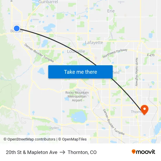 20th St & Mapleton Ave to Thornton, CO map
