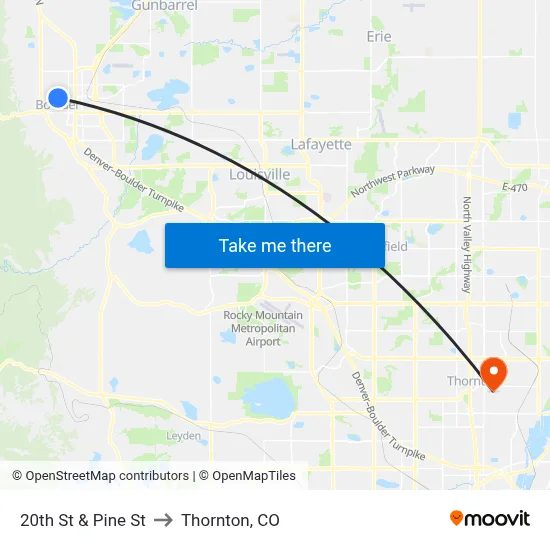 20th St & Pine St to Thornton, CO map