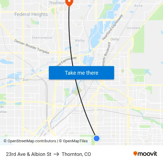 23rd Ave & Albion St to Thornton, CO map