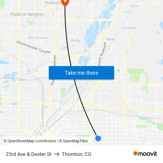 23rd Ave & Dexter St to Thornton, CO map