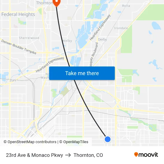 23rd Ave & Monaco Pkwy to Thornton, CO map