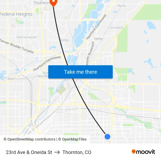 23rd Ave & Oneida St to Thornton, CO map
