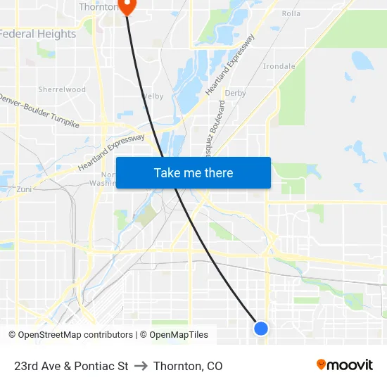 23rd Ave & Pontiac St to Thornton, CO map