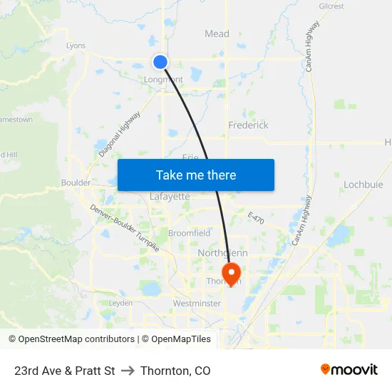 23rd Ave & Pratt St to Thornton, CO map