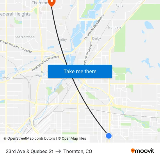 23rd Ave & Quebec St to Thornton, CO map