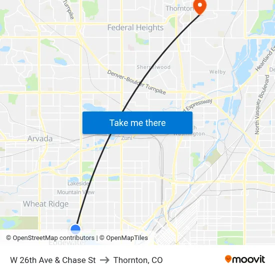 W 26th Ave & Chase St to Thornton, CO map