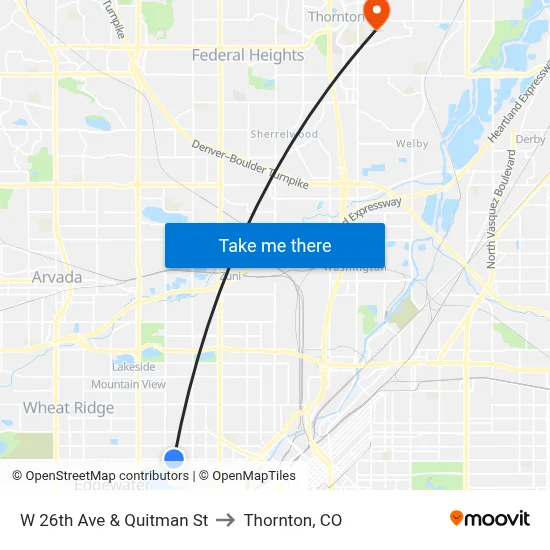 W 26th Ave & Quitman St to Thornton, CO map