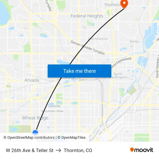 W 26th Ave & Teller St to Thornton, CO map