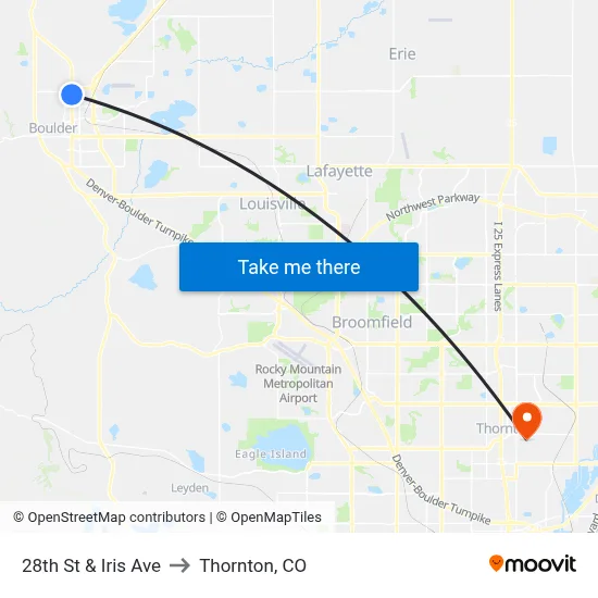 28th St & Iris Ave to Thornton, CO map