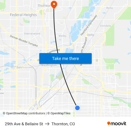 29th Ave & Bellaire St to Thornton, CO map