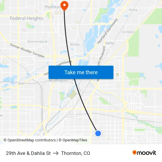 29th Ave & Dahlia St to Thornton, CO map