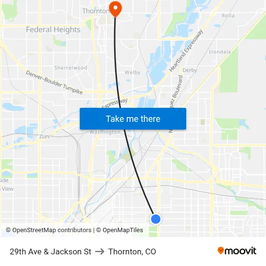 29th Ave & Jackson St to Thornton, CO map