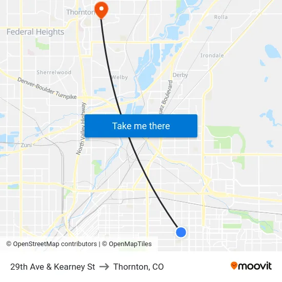 29th Ave & Kearney St to Thornton, CO map