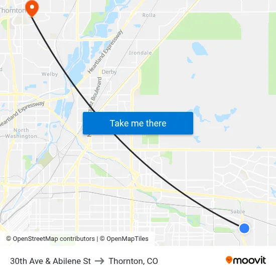 30th Ave & Abilene St to Thornton, CO map