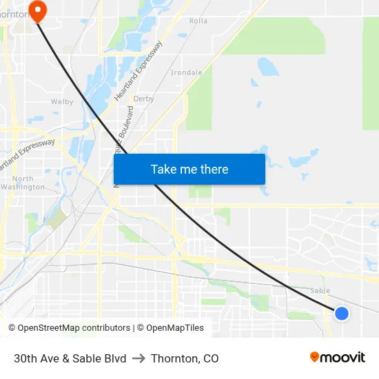 30th Ave & Sable Blvd to Thornton, CO map