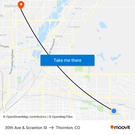 30th Ave & Scranton St to Thornton, CO map