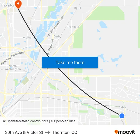 30th Ave & Victor St to Thornton, CO map