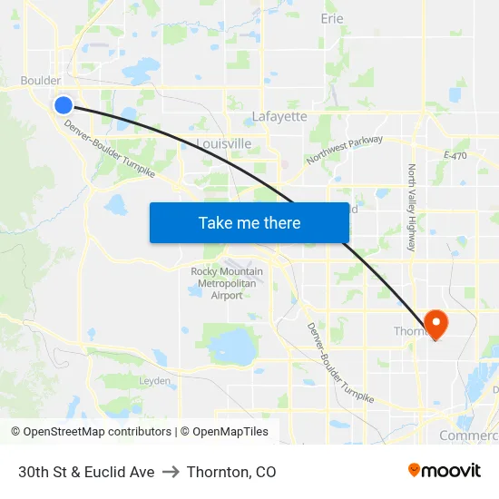 30th St & Euclid Ave to Thornton, CO map