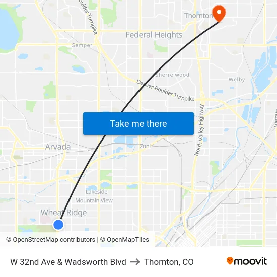 W 32nd Ave & Wadsworth Blvd to Thornton, CO map