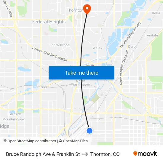 Bruce Randolph Ave & Franklin St to Thornton, CO map