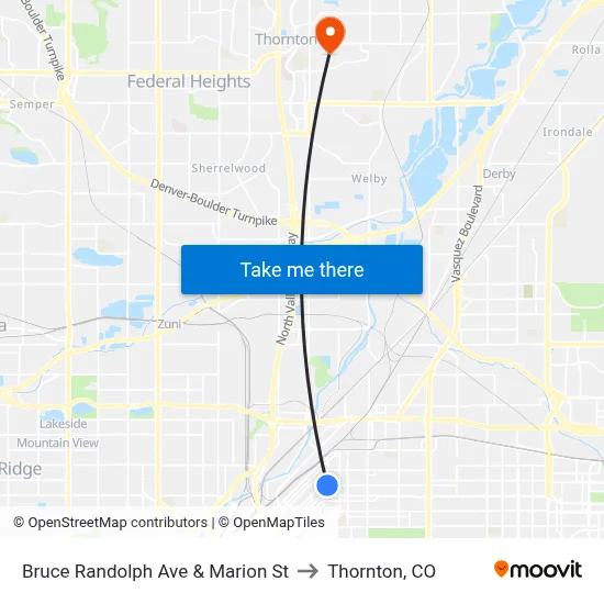 Bruce Randolph Ave & Marion St to Thornton, CO map