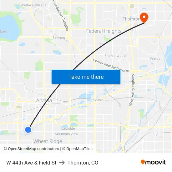 W 44th Ave & Field St to Thornton, CO map