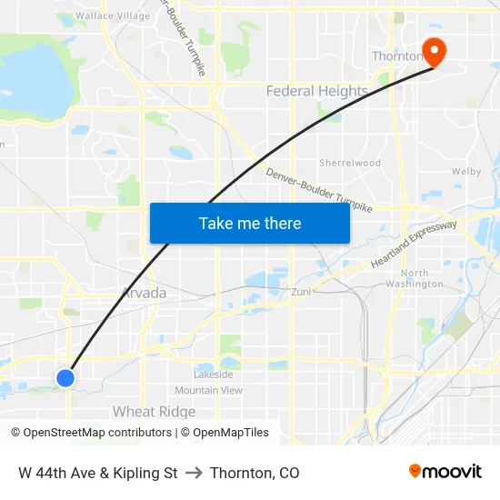 W 44th Ave & Kipling St to Thornton, CO map