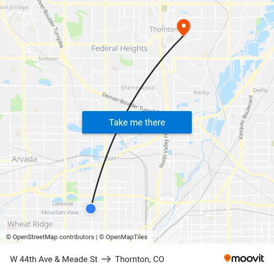W 44th Ave & Meade St to Thornton, CO map