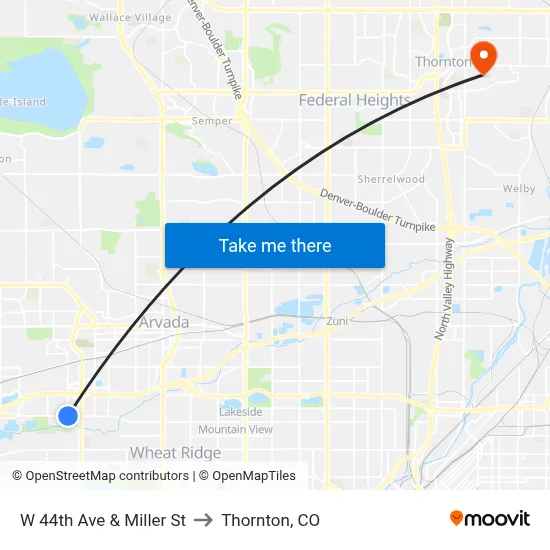 W 44th Ave & Miller St to Thornton, CO map
