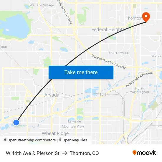 W 44th Ave & Pierson St to Thornton, CO map