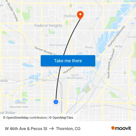 W 46th Ave & Pecos St to Thornton, CO map