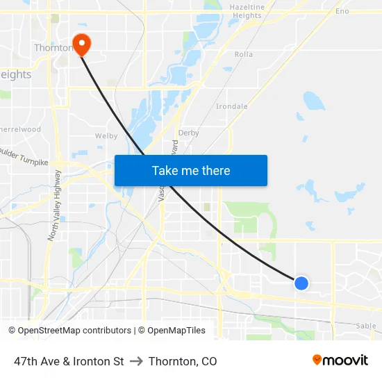 47th Ave & Ironton St to Thornton, CO map