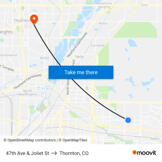 47th Ave & Joliet St to Thornton, CO map