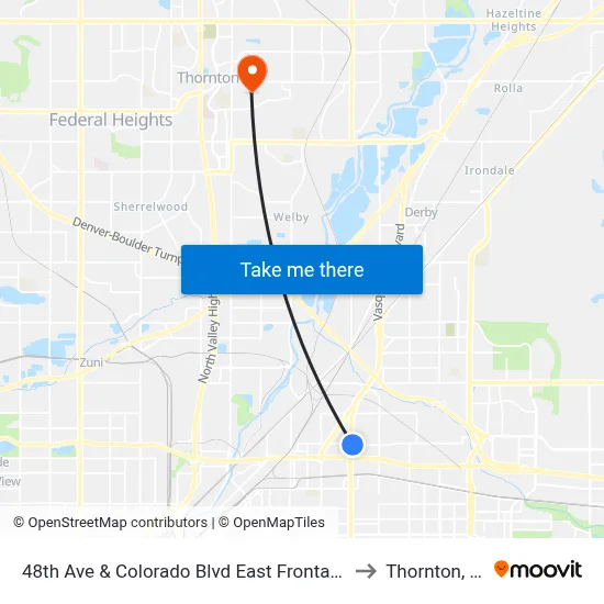 48th Ave & Colorado Blvd East Frontage Rd to Thornton, CO map
