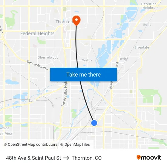 48th Ave & Saint Paul St to Thornton, CO map